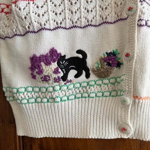 Vintage Susan Bristol Hand Embroidered Black Cat Cardigan Sweater 1997 - Picture 4 of 16